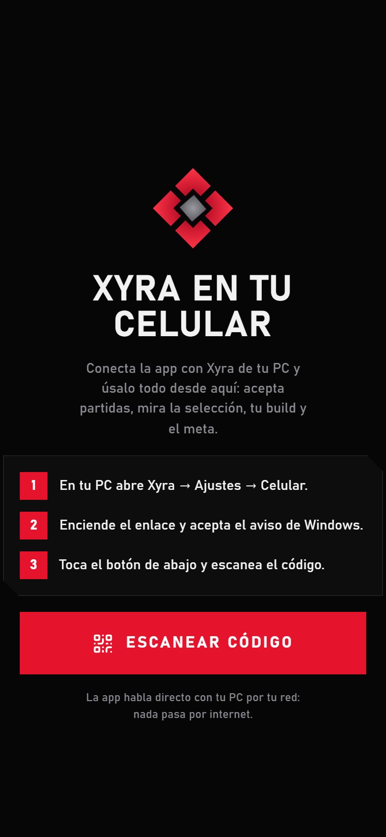 Conecta con un QR en la app Xyra para Android
