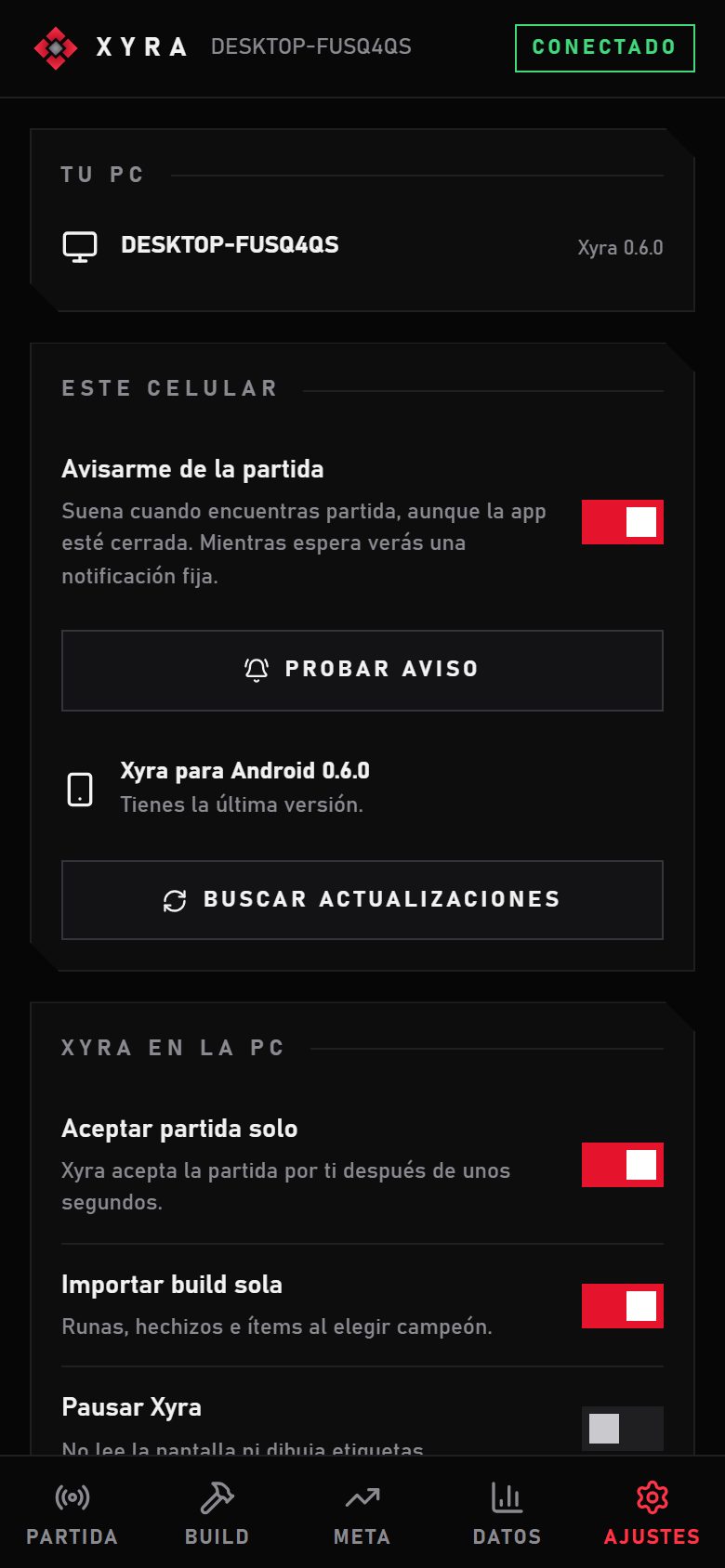 Xyra desde el sofá en la app Xyra para Android