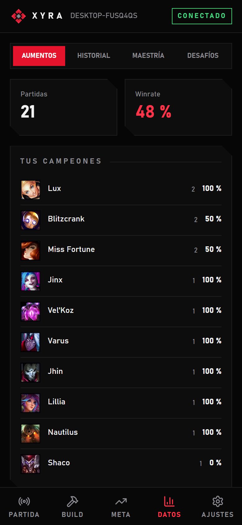 Tus datos en la app Xyra para Android