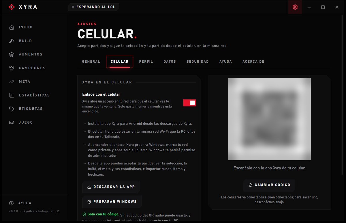 Ajustes del celular en Xyra