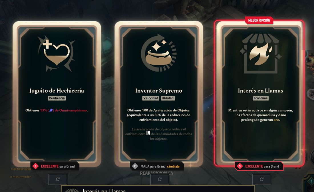Las mismas cartas con las etiquetas de Xyra: la mejor marcada en rojo